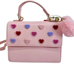 💝🔹️Betsey Johnson 🔹️pink Candy Heart Studded Cross Body Pink Satchel